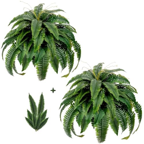 LuceAlberi Artificial Boston Fern Bush - Set of 2 45Inch Fake Ferns with 55 Fronds, Large Hanging Faux Plants Decor, UV Resistant Faux Fern Vines Silk Greenery for Outdoor Indoor, Porch, Farms, Patio - Image 1