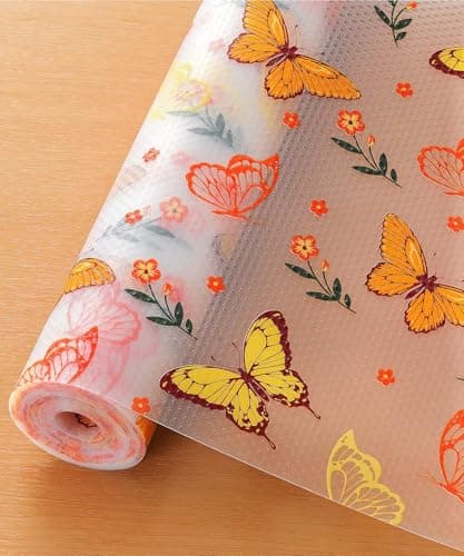 Cooyes Shelf & Drawer Liner for Kitchen Cabinets Non-Adhesive, Waterproof and Washable EVA Shelf Paper, Protect & Decorate Dresser, Bathroom, and Cupboards (Colorful Butterfly, 17.7" W x 78.7" L) - Image 1