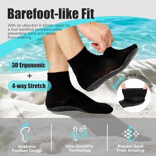 RANDY SUN 2 Pairs Not Waterproof Sand Shoes for Beach Swim Surf Yoga Jogging Aerobics Exercise, Protect Against Hot Sand & Sunburn Unisex Barefoot Quick-Dry Socks(Black Ankle Size 23 - Thumbnail 3