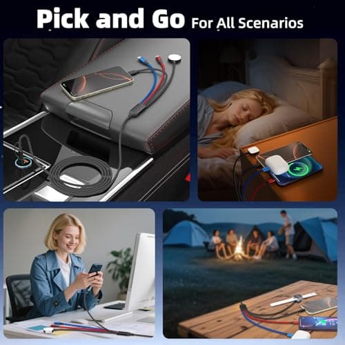 Cruise Essentials 4 in 2 Charging Cable for iWatch Charger/iPhone 17/Lightning/Micro, Travel Multi Charging Cable Cord Compatible for iWatch Ultra/SE/10-1, iPhone16-6, Android, Car Accessories - Thumbnail 5