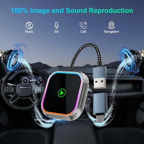 Wireless Carplay Adapter for iPhone with Audio Reactive Lighting, 2025 Upgraded for Apple Carplay Dongle USB and Type C Port, Plug & Play, Auto Connect,Convert Wired to Wireless,Grey - Thumbnail 3