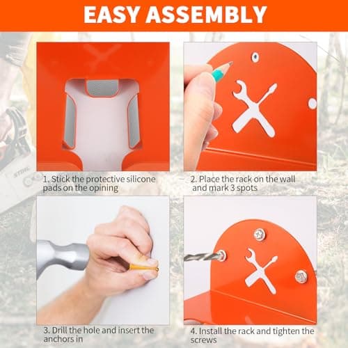 Upgraded Trimmer Rack Wall Mount - 8" Heavy Duty Weed Eater Hanger for Garage Wall, Garden Power Tool Holder Organizer Hooks for Grass Trimmer, Hedge Trimmer, Leaf Blower and Chainsaw, Orange, 3 Pack - Thumbnail 6