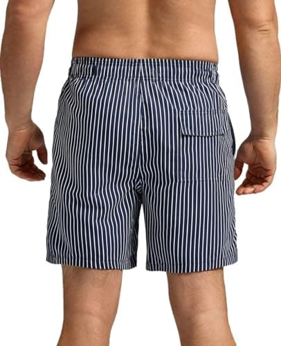 SILKWORLD Men's Swim Trunks with Mesh Lining Quick Dry Swimwear Bathing Suits, Navy Blue Stripes, Large - Thumbnail 2