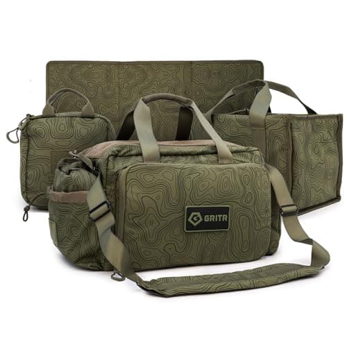 GRITR Tactical Range Bag for Handguns and Ammo - Military Style Duffle Bag for Shooting, Hunting, Travel, Everyday Carry - Tactical Gun Case for Pistol and Gear Storage, Green Topography - Image 1
