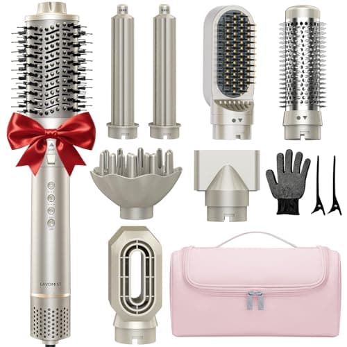 Lavomist 8-in-1 Dual Voltage Hot Air Styler & Hair Dryer Brush with Straightener & Curler Attachments, 110,000 RPM Ionic Fast Drying for Frizz-Free Styling, Includes Travel Bag - Image 1