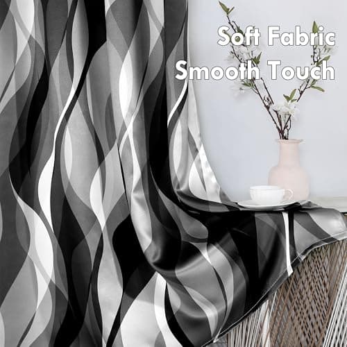 weesire Black and Grey Curtains Modern Striped Decorative 50% Light Blocking Darkening Grommet Grey Curtain for Living Room Villa, Bedroom Gray and White 2 Panels Set, 52x84 Inches - Thumbnail 3