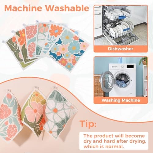 6 Pack Swedish Dishcloths for Kitchen,Abstract Floral Swedish Rags Dish Towels with Clips, Reusable Paper Towels Washable Absorbent Cellulose Sponge Cloths No Odor for Cleaning Home Sink Kitchen - Thumbnail 3