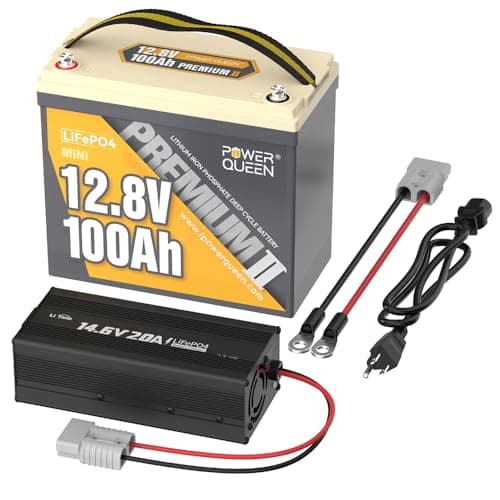 Power Queen MINI LiFePO4 Lithium Battery with 14.6V 20A Battery Charger, 12V 100Ah Battery with Built-in 100A BMS, 1280Wh Energy, Up to 15000 Cycles, 10-Year Lifespan for Backup Power, RV, Camping - Image 1
