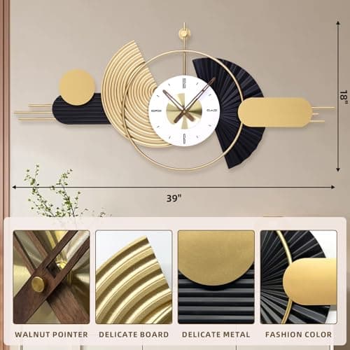 AXAORIRA 39x18 Inch Modern Decorative Wall Clock Battery Operated, Unique Silent Non-Ticking Large Clocks for Living Room, Kitchen, Bedroom, Office – Abstract Design Timepiece - Thumbnail 2