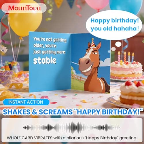 mountova Musical Birthday Card, Hilarious Horse Birthday Card with Sound & Motion - Funny Birthday Cards for Men, Women, Dad, Mom, Son, Husband, 5"x7" - Thumbnail 2