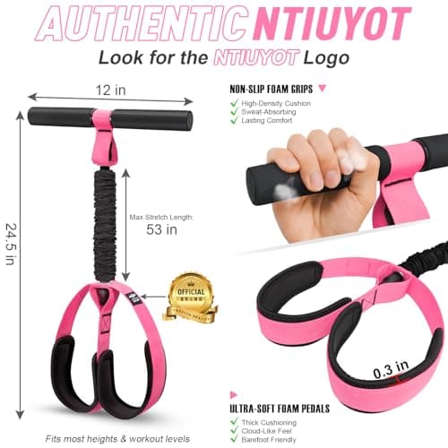 NTIUYOT Upgraded Durable Pedal Resistance Band with Handle, Thickened Latex Tubes and Soft Foam Fabric Foot Pedal, Sit Up Exercise Equipment for Abdomen, Waist, Arm, Core/ABS, Leg, Physical Therapy - Thumbnail 2