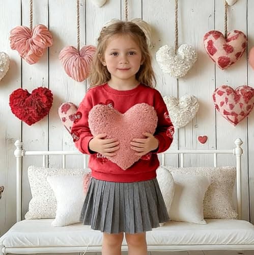 Eatbook Toddler Girl Valentine Sweatshirt Sequin Kids Valentine's Day Shirt Valentine Heart Crewneck Sweatshirt Red - Thumbnail 2
