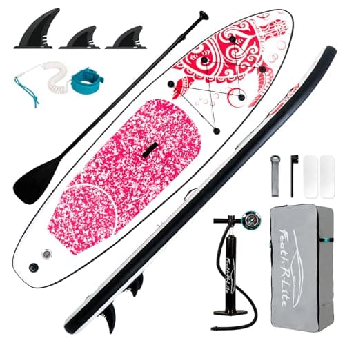 FEATH-R-LITE Inflatable Stand Up Paddle Board 10'6''x33''x6'' Ultra-Light (18.9lbs) SUP with Paddleboard Accessories,Fins,Adjustable Paddle, Pump,Backpack, Leash, Waterproof Phone Bag - Image 1