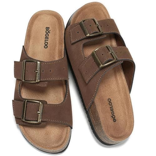 BOGELOO Kids Sandals for Girls & Boys Footbed Non-Slip Cork Boys & Girls Slide Toddler Slippers with Adjustable Straps for Indoor & (Brown,4 Big Kid) - Image 1