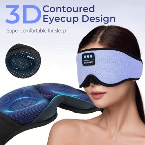 Sleep Mask with Bluetooth Headphones, 3D Bluetooth Wireless 5.4 Blackout Eye Mask with Timer, Breathable Cotton Sleeping Headphones for Side Sleeper, Travel, Meditation, Gifts for Men Women, Purple - Thumbnail 2
