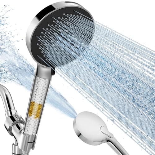 SR SUN RISE NSF Filtered Shower Head with Handheld High Pressure 9-Spray Settings Power Wash Detachable Filter for Hard Water Removes Chlorine (Chrome Silver, 4.9inch) - Image 1