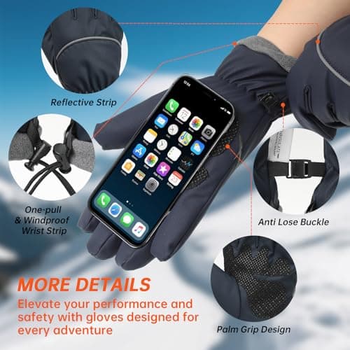Fashinex Winter Gloves for Men Women, Waterproof Windproof Anti-Slip 10 Fingers Touch Screen Gloves with Thermal Lining for Cold Weather Motorcycle Driving Cycling Skiing Snowboarding Walking - Thumbnail 4