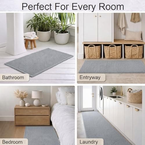 SHIMOH Waffle Bath Mat, Super Absorbent Non-Slip Bath Mats for Bathroom Floor, Machine Washable Bathroom Rugs with Tassels, Rubber Backed Bathroom Mats, Ultra Soft. (Light Gray, 2' X 6') - Thumbnail 6