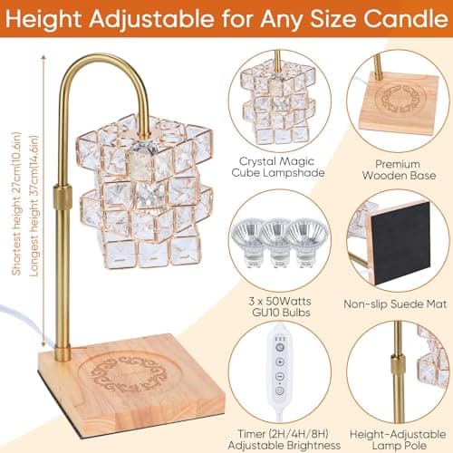 Alpharan Candle Warmer Lamp with Timer,Electric Candle Warmer Dimmable and Height Adjustable Wax Melt Warmer for Scented Wax Jar Candles,Aromatherapy Decorative Candle Heater Home Fragrance Warmer - Thumbnail 2