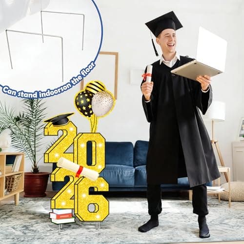 3.5FT Large Class 2026 Graduation Yard Sign Yard Decorations Congrats Graduation Lawn Signs 2026 Grad Yard Signs with Stakes for Outdoor Indoor Congrats Graduation Party Decoration Supplies - Thumbnail 5