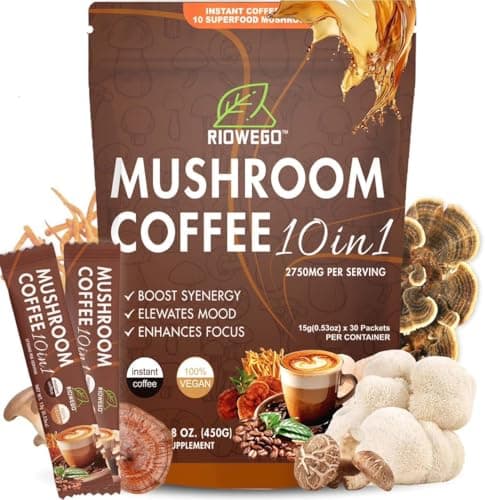 Mushroom Coffee Powder,10-in-1 Mushroom Superfood Adaptogen Mix-Organic Lion's Mane, Chaga, Turkey Tail, Reishi, Instant Coffee For Gut Health, Immunity, Energy, Focus-30 Serving - Image 1