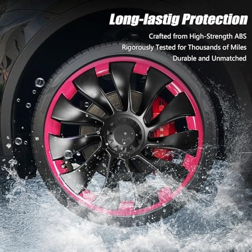 Wheel Rim Protect for Tesla Model Y 21" (2020-2024), Easy-Install Hubcaps Induction Wheel Cover, Scratch-Resistant Car Tire Trim Rings, Stylish Giftable, Brilliant Magenta 4Pcs Model Y Accessories - Thumbnail 5