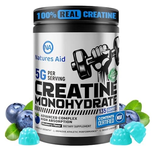 Natures Aid Creatine Monohydrate Gummies (5g) – Pre-Workout Energy & Muscle Growth Support for Men & Women | Blueberry Electrolyte Gummies (135 Count) - Image 1