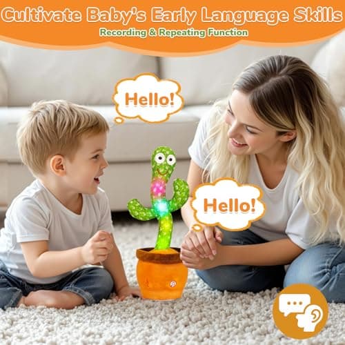 Dancing Talking Cactus Toy, Baby Singing Recording Mimicking Cactus Toy, Repeats What You Say, Musical Interactive Infant Toddler Toys for 1 Year Old Boys Girls, Baby Easter Basket Stuffers Gifts - Thumbnail 2