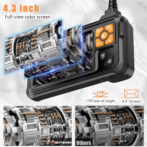 Industrial HD Digital Borescope, Lightswim 1080P 4.3" IPS Endoscope Inspection Camera with Handheld IP67 Waterproof Snake Sewer with 8 LED Lights 16.5ft Semi-Rigid Cable - Thumbnail 3