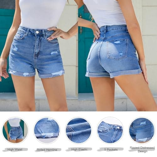 VIPONES Jean Shorts Womens High Waisted Stretch Summer Shorts for Women Trendy 2026 Outfits Casual Frayed Denim Shorts(186,4) - Thumbnail 4