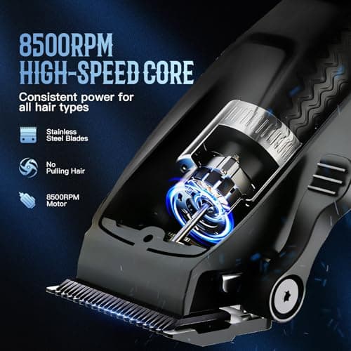 QQTIN Hair Clippers for Men Professional, Cordless Clippers and Trimmers Set for Hair Cutting, 8500RPM Rechargable Electric Hair Trimmer for Self-Haircut and Family Use (Black) - Thumbnail 2