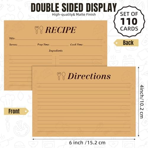 4x6 Inch Kraft Recipe Cards, 110 Sheets Double Sided Thick Card Stock with Lines, Vintage Cooking Cards for Wedding, Bridal Shower and Baby Shower,Kitchen Diaries(Brown) - Thumbnail 2