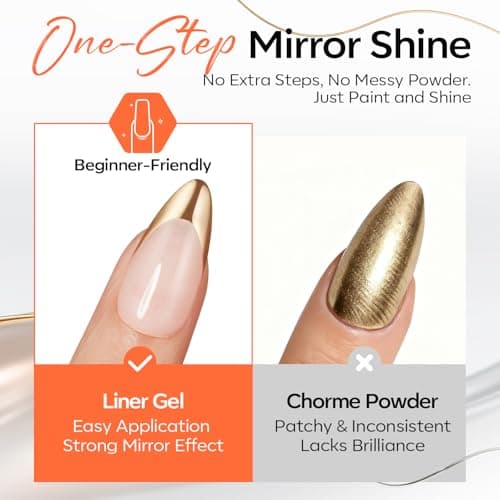 modelones Gold Silver Gel Nail Polish Set, 3D Chrome Metallic Liner Gel with Fine Brush for French Tip Professional Detail Nail Art Mirror Effect Painting Tool DIY Soak Off Manicure Gift for Women - Thumbnail 6