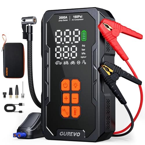 GUREVO 2000A Jump Starter with Air Compressor, Car Battery Jumper Starter Portable with 160PSI Auto-Shutoff Tire Inflator, Car Battery Charger Jump Box for 8.0L Gas/6.0L Diesel Engines - Image 1
