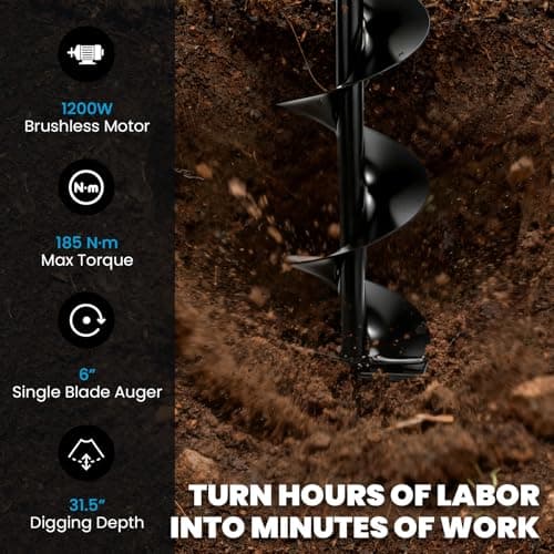 NEWTRY 1200W Electric Post Hole Digger Cordless Earth Auger with Reverse Function 6” x 31.5” Drill Bit Adjustable Speed Power Digging Machine for Farming Landscaping Construction Gardening - Thumbnail 6