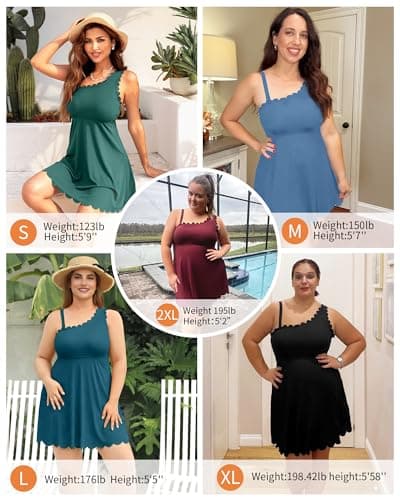 Charmo Womens Swimsuits Tummy Control One Piece Bathing Suit for Women One Shoulder Swimdress Modest Skirted Swim Suit with Built-in Briefs Army Green S - Thumbnail 5