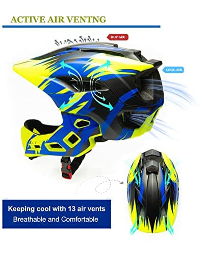 Natuway Toddler and Kids Full Face Helmet, Girl and Boy BMX Multi-Sport Detachable Mountain Dirty Bike Helmet Around 3-12 Years Head Circumference. - Thumbnail 4
