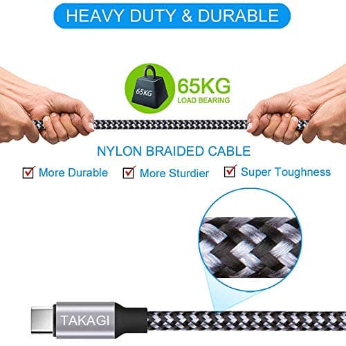 TAKAGI USB to USB C Cable (3Pack 6ft) USB A to Type C Cable Fast Charging Nylon Braided Data Sync Transfer Cord USB C Charger for iPhone 17 Pro Max/17 Air/16e/16 15 Pro/15 Plus/Galaxy S20 S10 Note 20 - Thumbnail 4