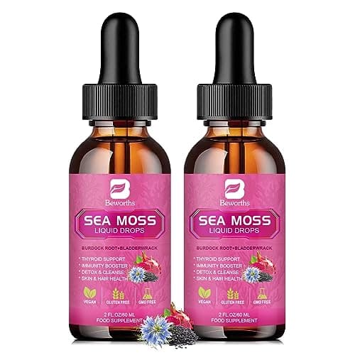 B BEWORTHS Sea Moss Liquid Drops - Black Seed Oil & Irish Sea Moss Gel with Burdock Root Bladderwrack, Elderberry, Spirulina, Seamoss Supplement for Energy Booster, Digestive Health - 4 Fl Oz, Vegan - Image 1