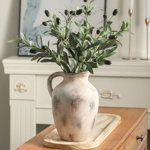 Vintage Pitcher Vase, 9.7 inch Handcrafted Decorative Ceramic Vase for Home, Dining Table, Bathroom, or Bookshelf Accents - Thumbnail 4