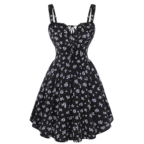 Scarlet Darkness Floral Corset Dress Sundresses for Women 2026 Summer Mini Graduation Dress Black Purple Floral M - Image 1