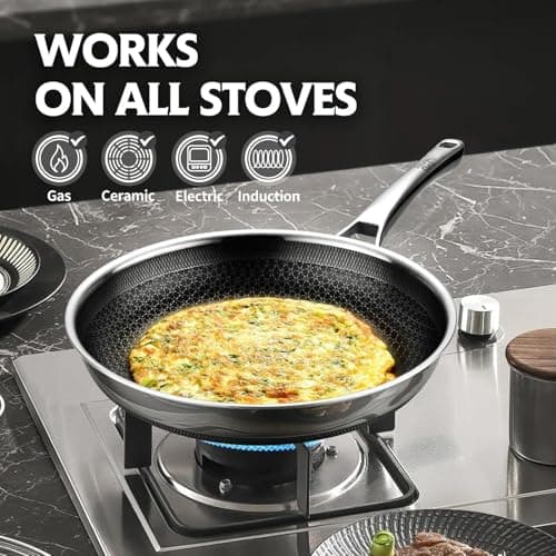 LigtSpce Non Stick Frying Pans, 12 inch Hybrid Frying Pans Nonstick,non stick Stainless Steel Skillets, Dishwasher/Oven Safe Cookware, Induction Compatible, PFOA Free Cookware - Thumbnail 6