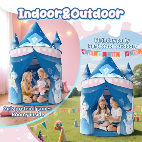 Skirfy Princess Play Tent, Frozen Toy for Girls, Ice Castle Kids Tent Indoor and Outdoor, Large Imaginative Playhouse for Toddler 3+,Christmas Birthday Thanksgiving Gift for Girls-64.2*41.3*41.3 inch - Thumbnail 6