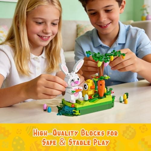 Easter Egg Hunt Bunny Building Rotate Toy Set - Movable Ears Forest Base Running Water Rotating Mechanism to Rotate Bunny Tree, Chick Rabbit Festival Decoration Gifts for Kids Adults Boys Girls 8+ - Thumbnail 5
