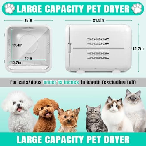 Automatic Pet Hair Dryer Box,Powerful Motor Fans Blower for Cats and Small Dogs,360° Drying,Temperature Control,Self-Dryer Boxes with 3 Adjustable Speed Settings&Quick Drying Modes, Cat Toys,Towel W - Thumbnail 2