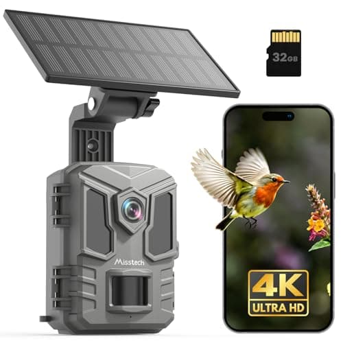 Misstech 4K UHD Solar Trail Camera, Outdoor Wildlife Cameras for Yard Monitoring, 0.1s Fast Motion-Activated to Record, 64MP/4K Clear Night Vision, No Monthly Fee, App Control, IP66, 32GB Micro SD - Image 1
