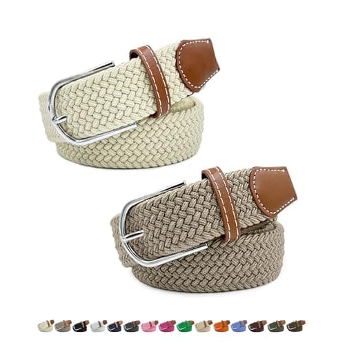 Myfunc 2 Pack No Holes Belts for Women Men Boy Girl, Jeans Pants Dress Elastic Stretchy Golf Braided Belt - Image 1