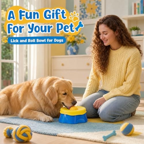 Slow Feeder Dog Bowls for Liquid Treat, Anti Slip Dog Lick Bowl with Rolling Ball for Puppies Medium Small Dogs, Dichromatic Dog Licking Bowl for Boredom Anxiety Relief, Includes Cleaning Brush - Thumbnail 5