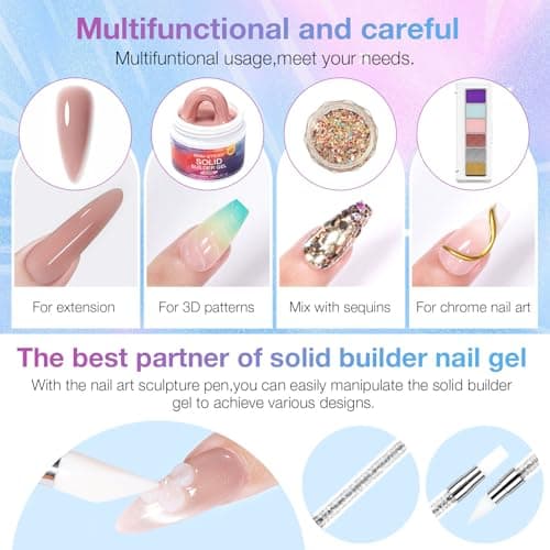 GELLAKTIK 60g Solid Builder Nail Gel with 3D Sculpting Mold, Non-Sticky Hand Carving Gel for Nail Art Extension - Hard Gel for DIY & Salon, UV/LED Cured, Large Capacity (Nude) - Thumbnail 4
