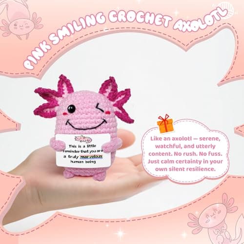 Roqei Crochet Axolotl Mini Handmade Gift - Emotional Inspirational Motivational Present with Uplifting Message, Birthday Thanksgiving Christmas Stocking Stuffer for Women Men - Thumbnail 2